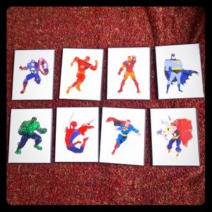 Superhero watercolor prints with frame